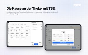 GymStack Theken-App auf dem Tablet mit Artikelauswahl und Barzahlung