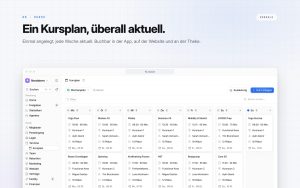 GymStack Kursplan als Wochenplan mit Uhrzeit, Raum, Trainer und Plätzen je Kurs