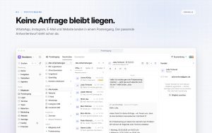GymStack Posteingang mit Nachrichten aus Website, E-Mail, WhatsApp, Instagram und Facebook